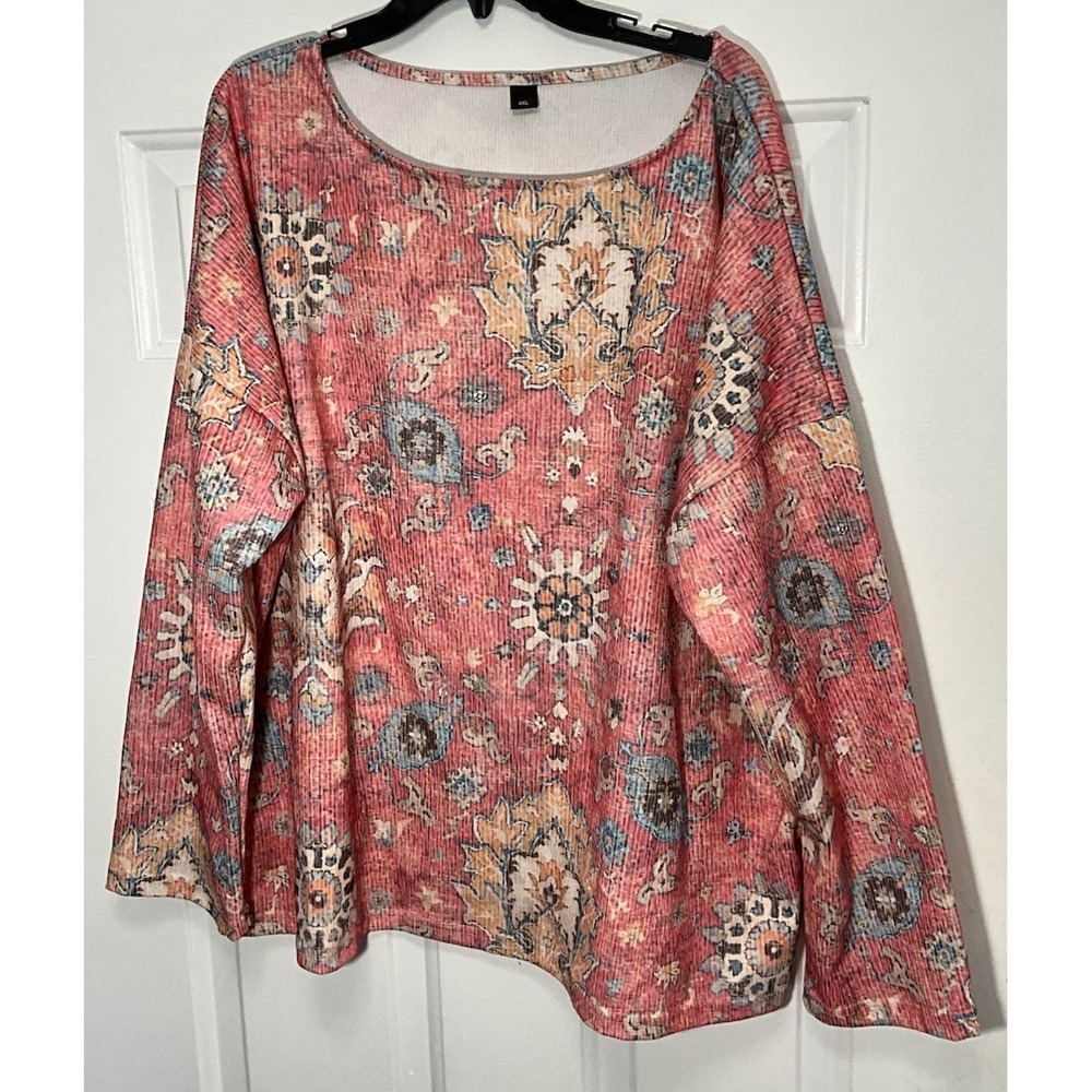 Shein Long Sleeve Peach/Plum Graphic Business/Casual Blouse Women's 4X